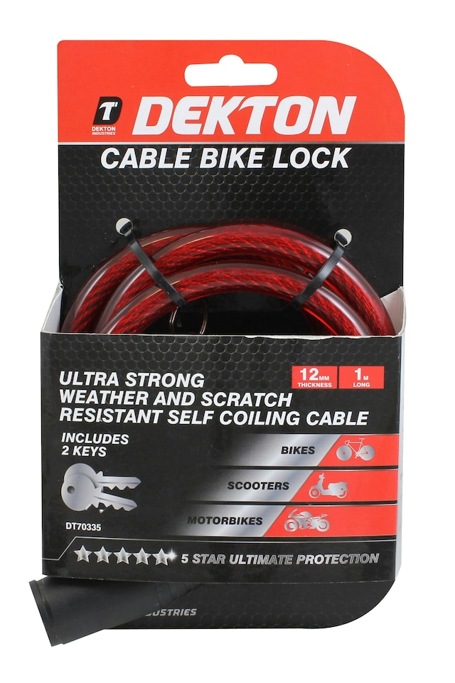 image 1 of Dekton Heavy Duty 1M Waterproof Padlock Bicycle Scooter Motorbike Lock 12mm X 1M