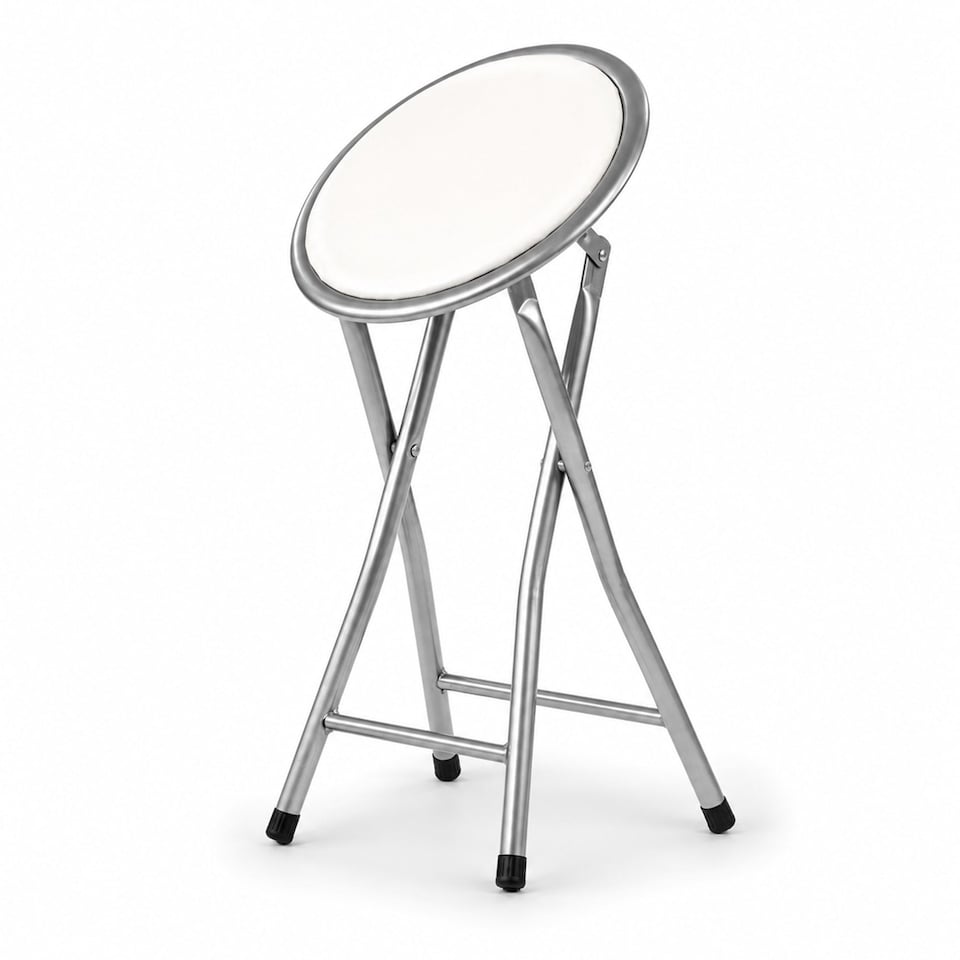 image 1 of White Padded Folding Breakfast Kitchen Bar Stool Seat | White