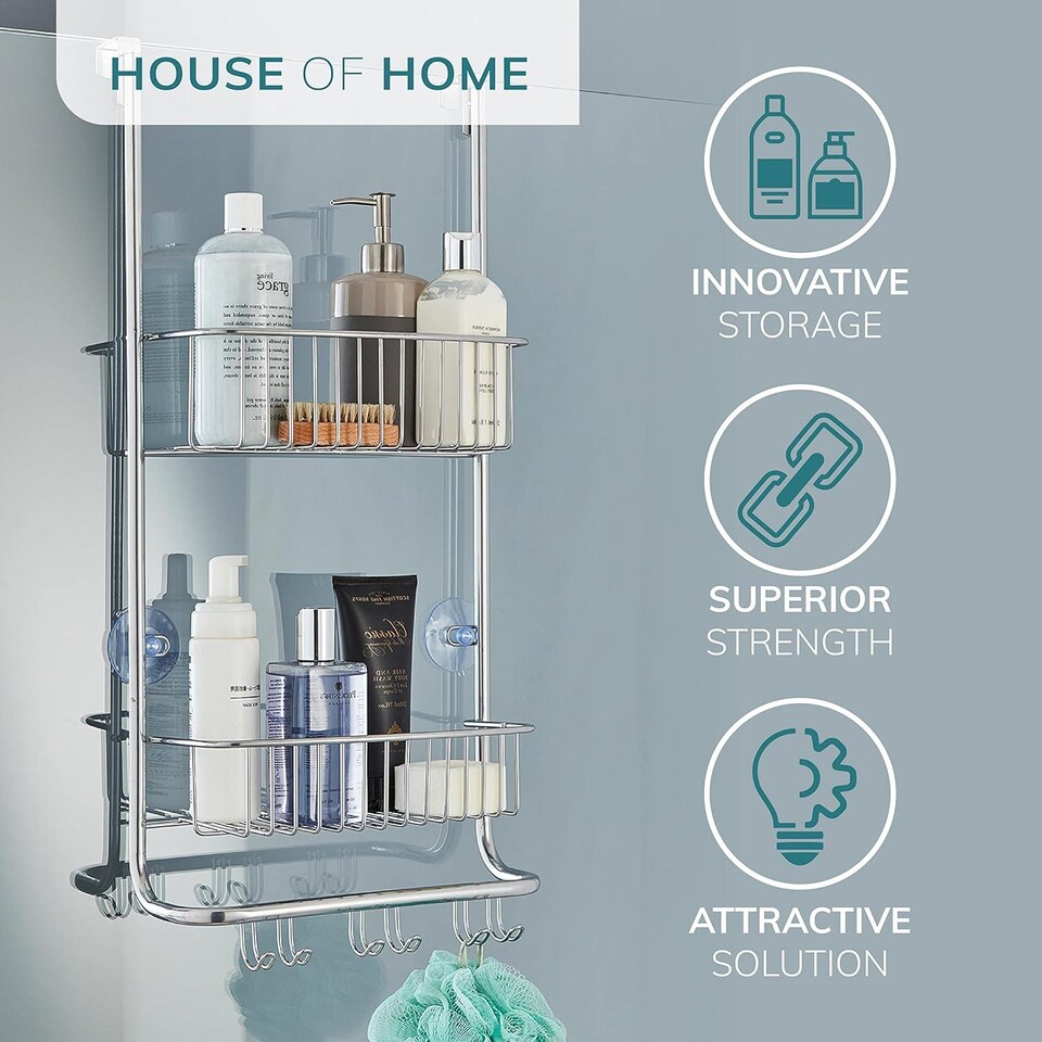 image 1 of House of Home 2 Tier Over Door Shower Caddy Bathroom Storage Rack Shelf Organiser