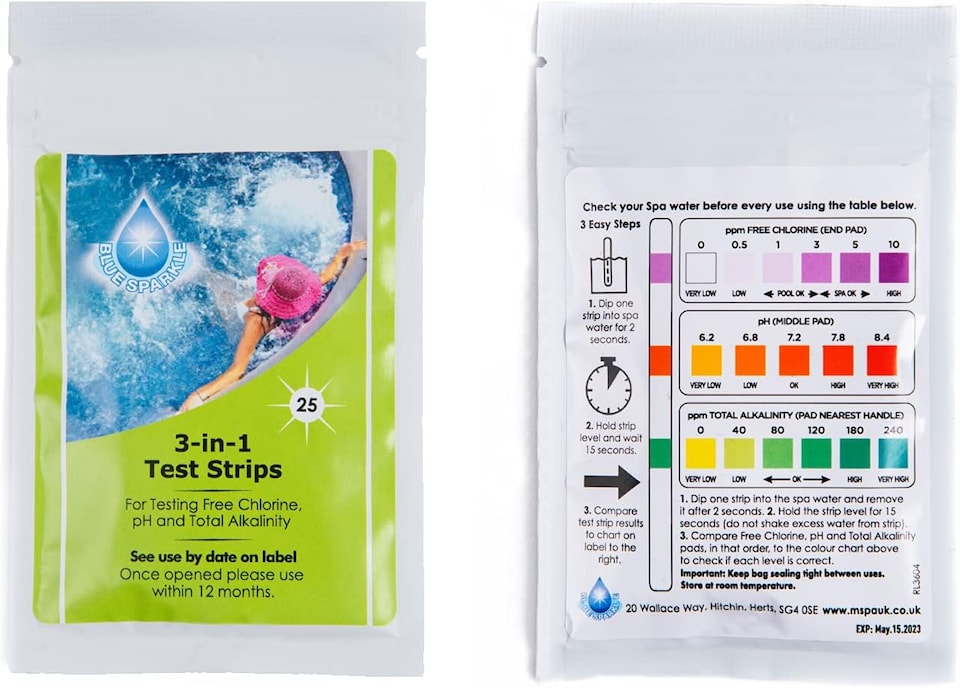 image 1 of 50 Dip 3-in-1 Test Strips Blue Sparkle for Ground Pool Spa and Hot Tubs Treatment to Measures PH, Alkaline and Chlorine