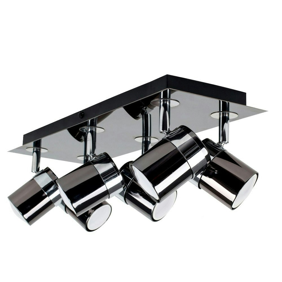 image 1 of ValueLights Rectangular 6 Way Adjustable Ceiling Spotlight in a Black Chrome Finish - Complete 5w GU10 LED Bulbs 3000K Warm White