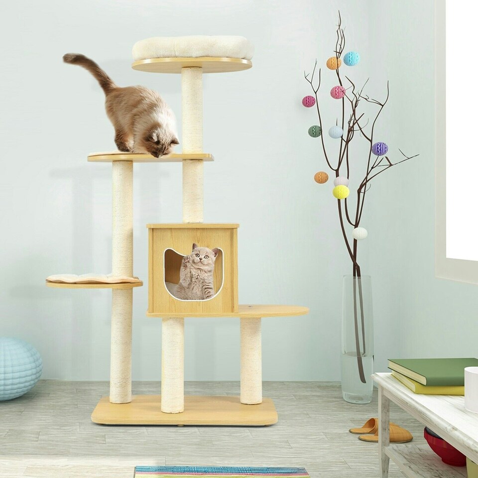 image 1 of COSTWAY 4 Levels Cat Tree Tower Cat Climbing Activity Center