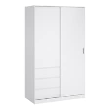 Naia Wardrobe with 1 Sliding Door 1 Door 3 Drawers in White High Gloss
