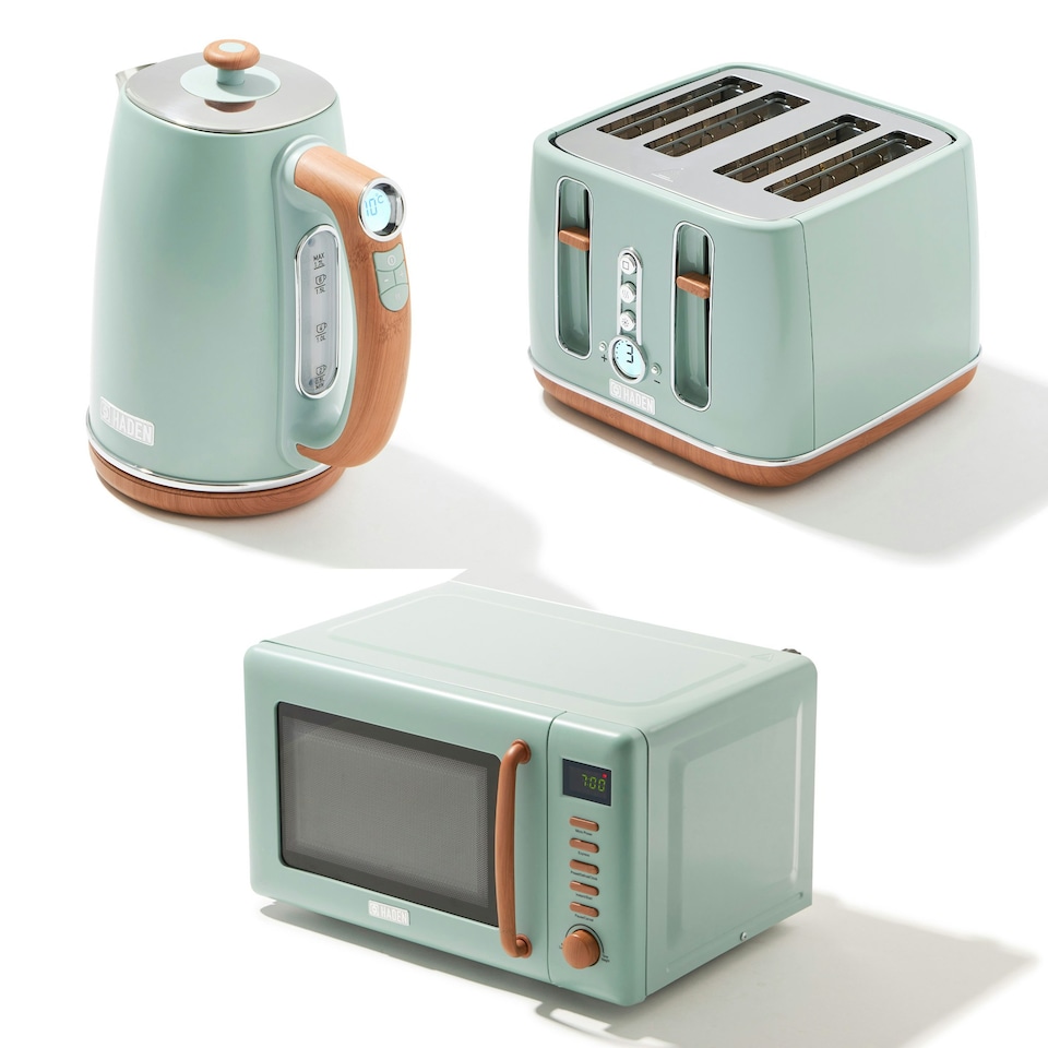 image 1 of HADEN Dorchester Sage Triple Pack - Kettle, 4 Slice Toaster & Microwave Oven