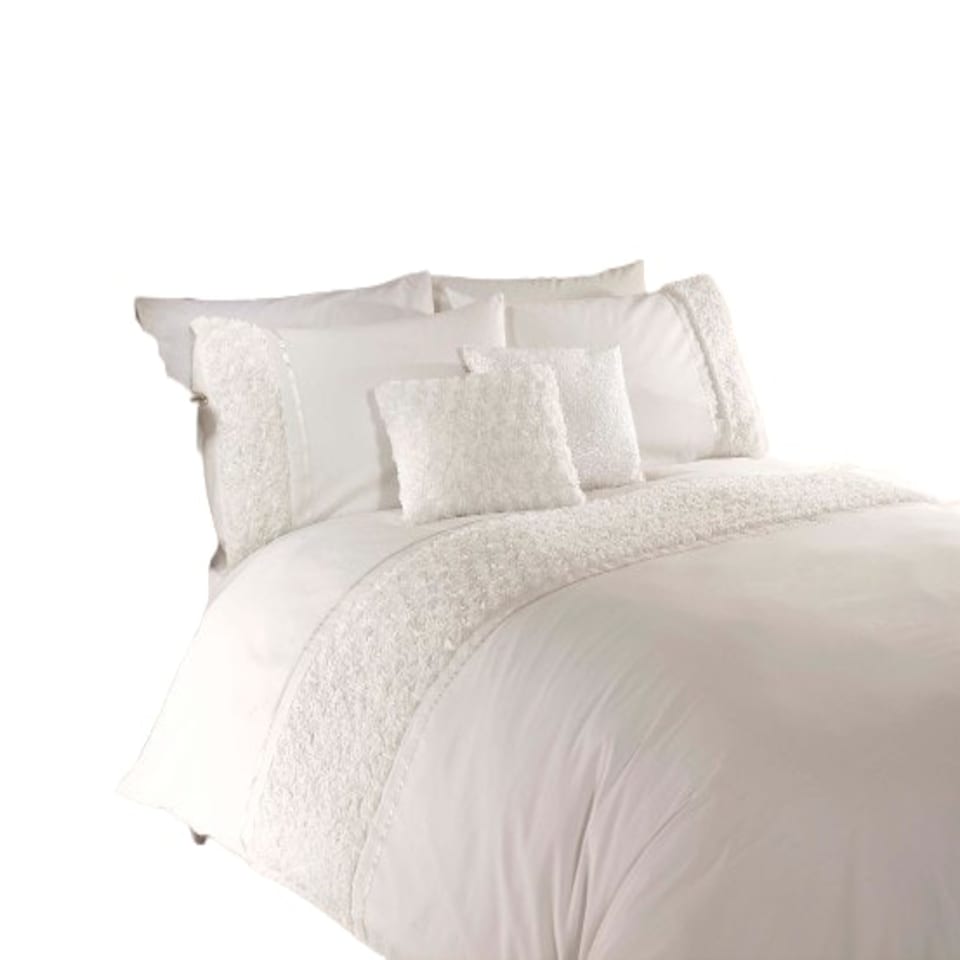 image 1 of Limoges Polycotton Floral Duvet with Pillowcase White | Super King