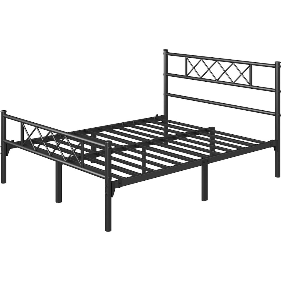 image 1 of Yaheetech 5ft King Slatted Bed Base with Headboard Black