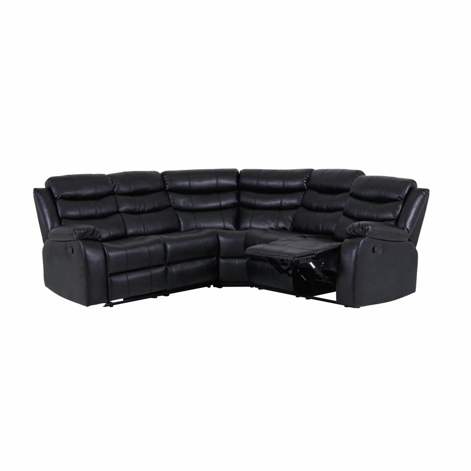 image 1 of Roma 5 Seater Leather Recliner Corner Sofa Set Black
