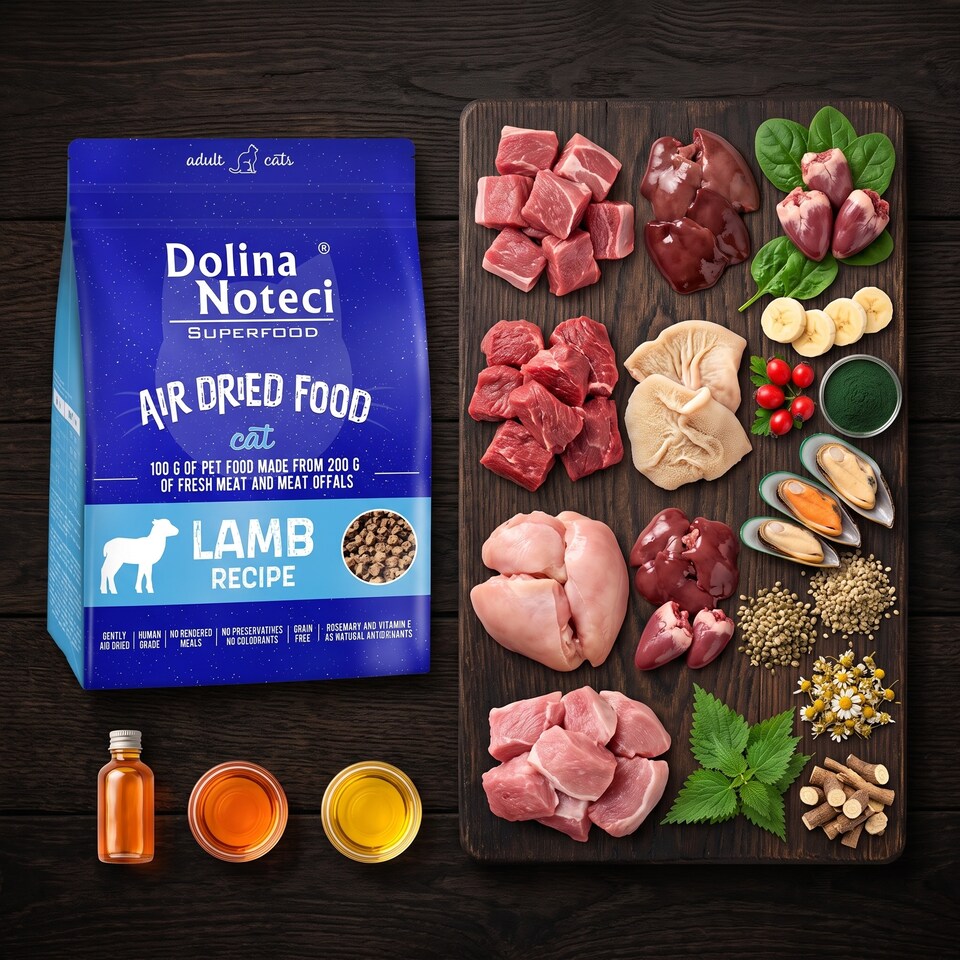 image 1 of Dolina Noteci Superfood with Lamb Dried Cat Food 1kg Premium Grain Free Nutrition for Adult Cats High Meat Content Meal x4