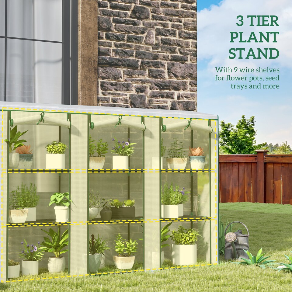 image 1 of Outsunny 3 Tier Lean-to Mini Greenhouse with Plastic Cover, White