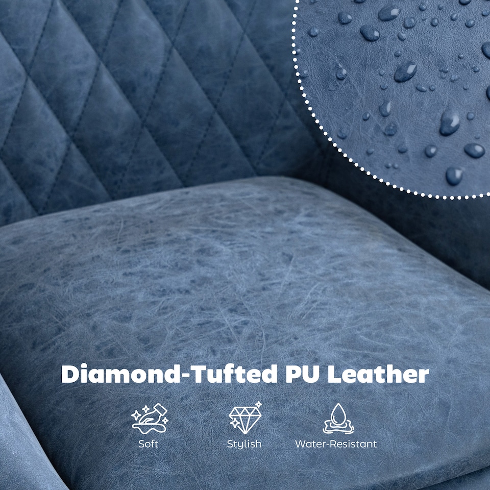 image 1 of HOMCOM Breakfast Bar Stools Set of 2 with 51x40cm Wide Seat, Height Adjustable Kitchen Counter Chairs, Retro Swivel Upholstered Barstools with Back, Footrest and Steel Base, Dark Blue | Blue | Blue