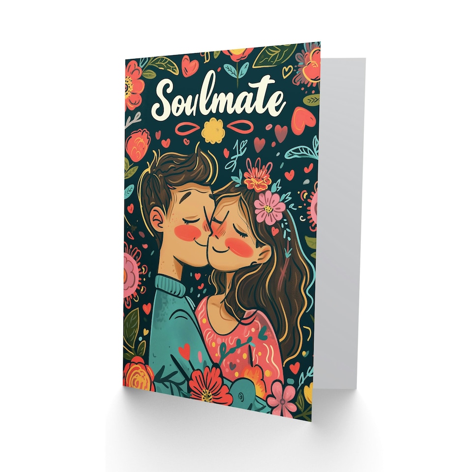 image 1 of Soulmate Couple Hugging Floral Anniversary Valentines Her Wife Card