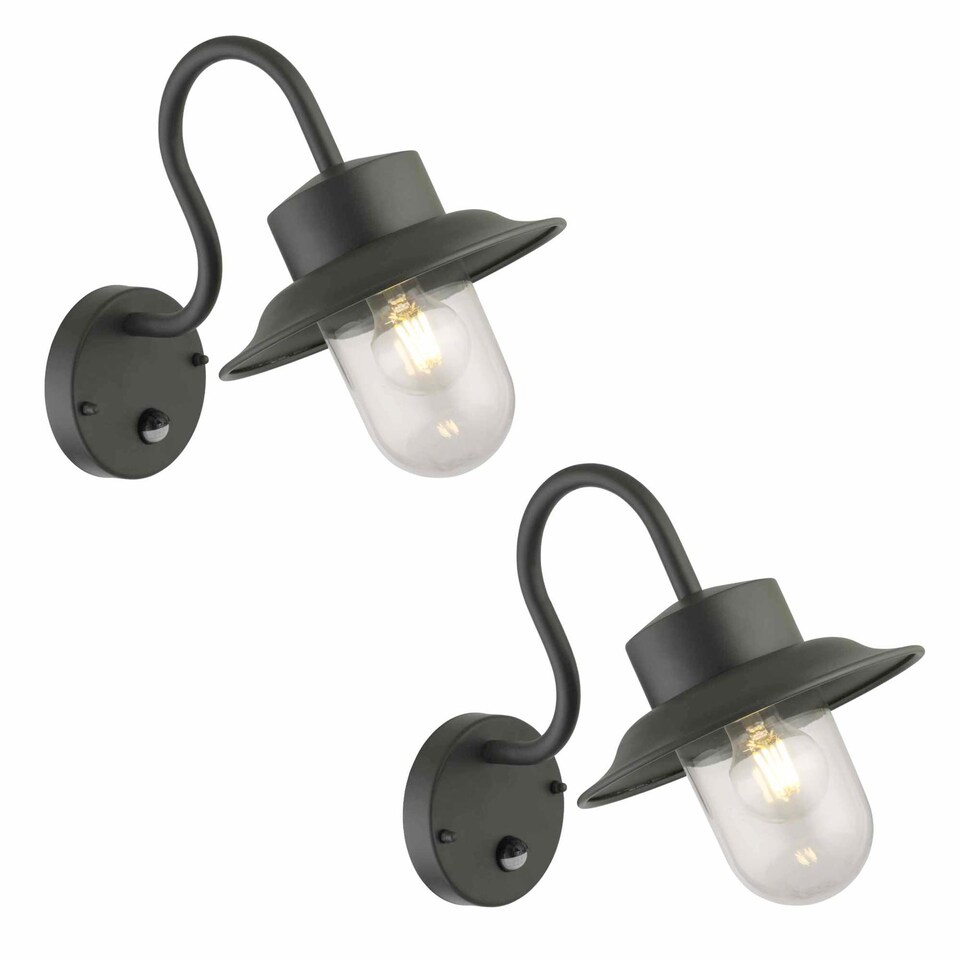 image 1 of Set of 2 Montford - Black Motion Sensor Outdoor Wall Lights | Black | Clear | 2