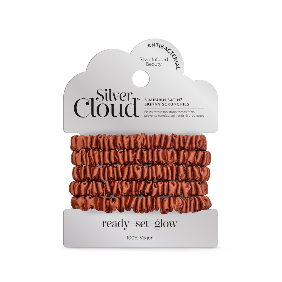 image 1 of Silver Cloud Silver Ion Infused Satin Skinny Scrunchies Auburn 5 Pack