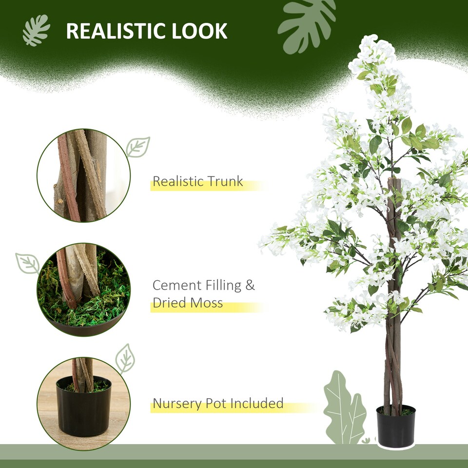 image 1 of HOMCOM Potted Artificial Plants Honeysuckle Flower for Indoor , White