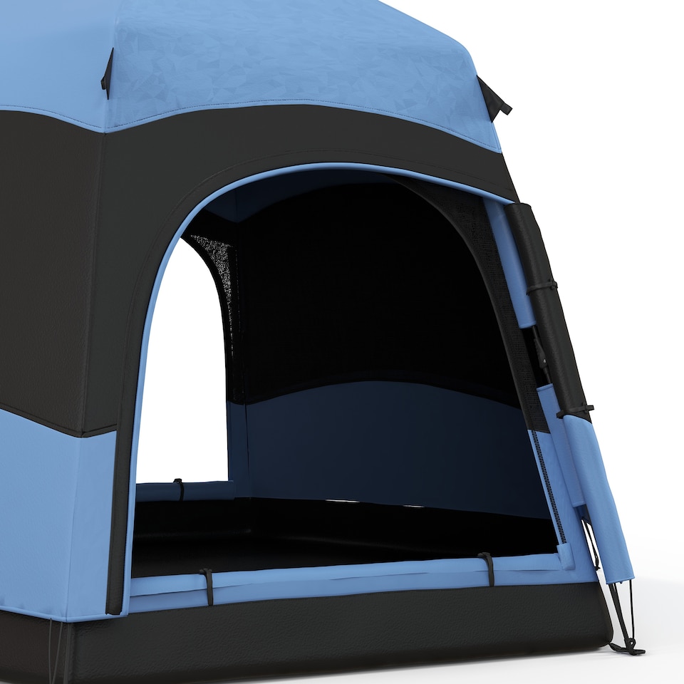 image 1 of Blue 4 Person Dual Layer Pop Up Camping Tent with Rainfly Outsunny