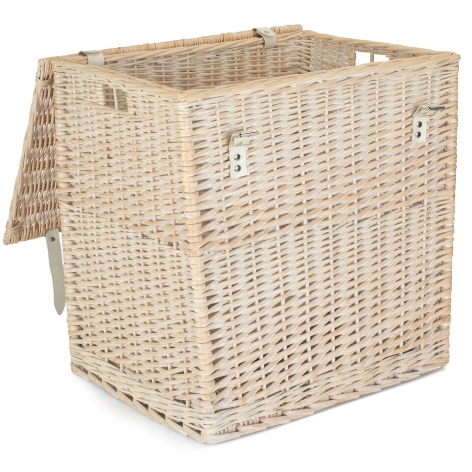 image 1 of Wicker Large White Wash Vintner Storage Picnic Basket | Brown | Brown | One Size
