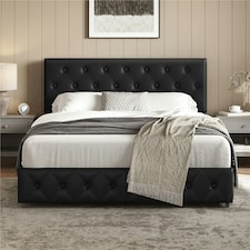 Yaheetech 150 cm W × 200 cm L Bed Frame with Adjustable Headboard and 2 Drawers Black