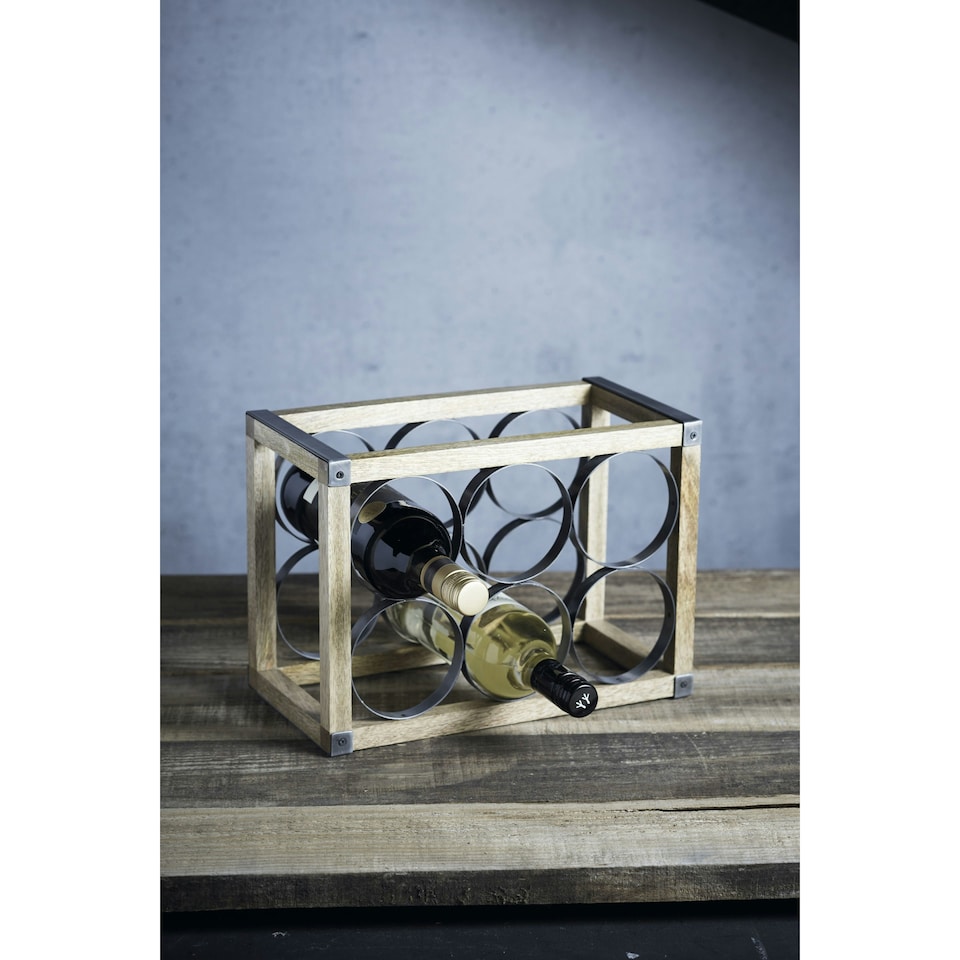 image 1 of KitchenCraft Wine Rack Wood Metal 6 Bottle