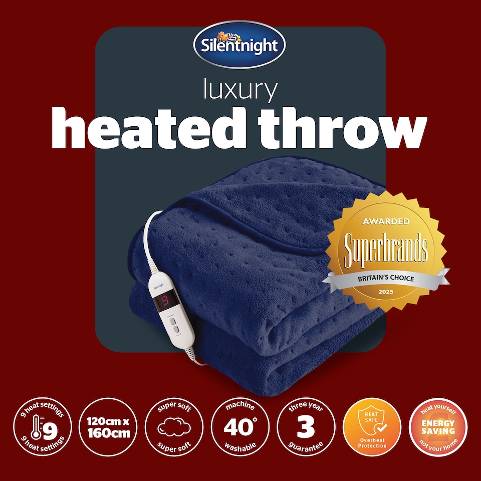 image 1 of Silentnight Luxury Heated Throw, Navy | Blue | Navy | One Size | 1