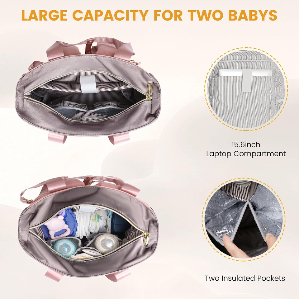image 1 of LOVEVOOK Nappy Bag Backpack, Nappy Tote Bag with Insulated Pockets,Baby Bag for Girl Boy with Changing Pad,Large Baby Diaper Bag with Pacifier Case,Anti-Theft Travel Backpack for Women,Pink-Gray