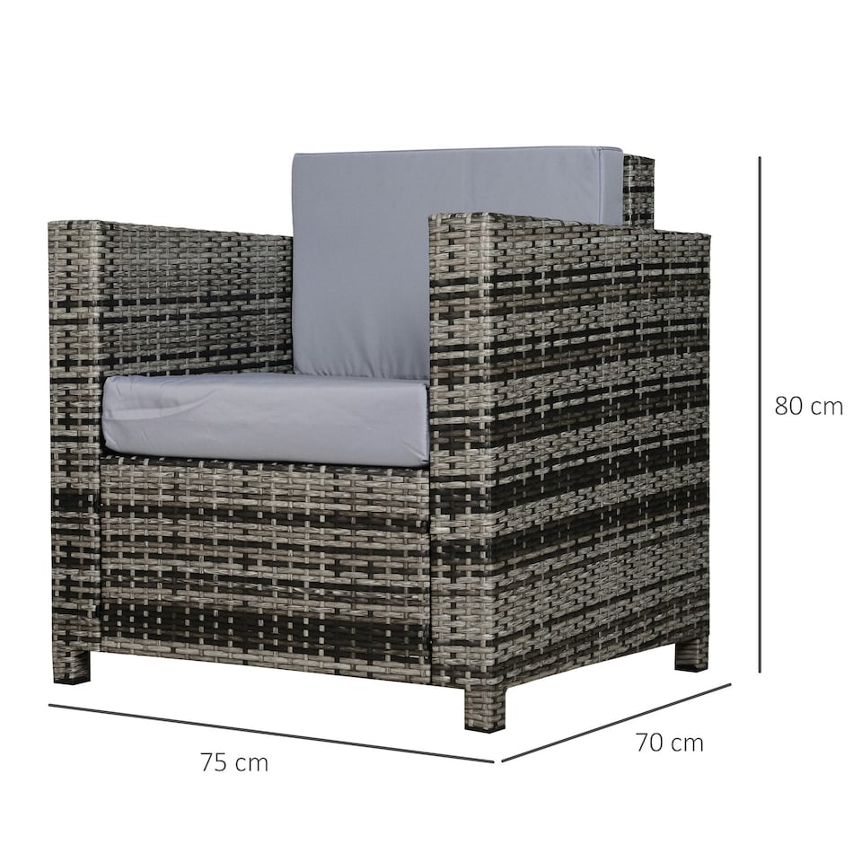 image 1 of Outsunny Garden Patio Rattan Wicker Furniture Single Cube Chair Sofa Outdoor Grey