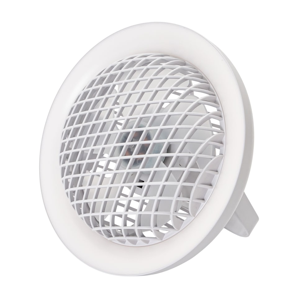 image 1 of White Rechargeable 3 Speed Desk Fan with LED Dimmable Ring Light