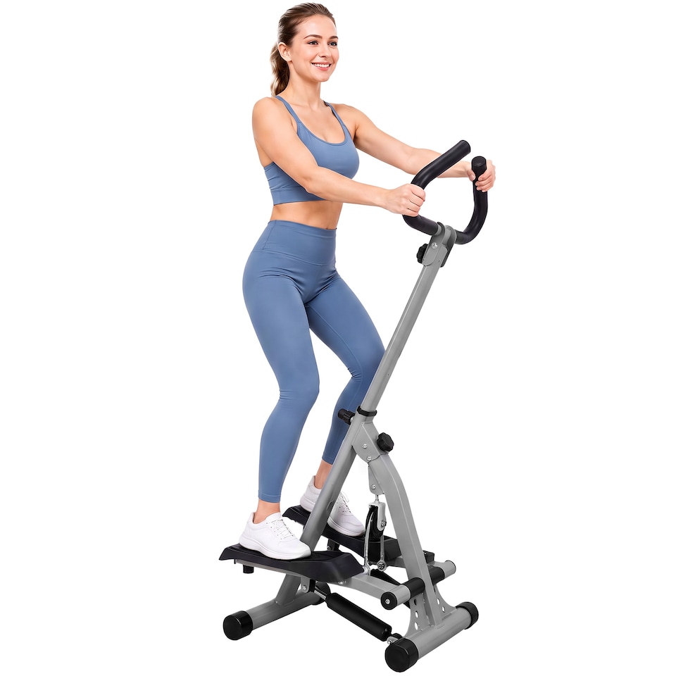 image 1 of HOMCOM Foldable Stepper Adjustable Step Machine w/ Handlebar LCD Display, Grey