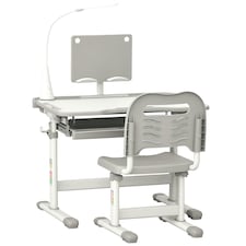 HOMCOM Kids Study Desk and Chair Set w/ USB Lamp, Adjustable Height, Blue 