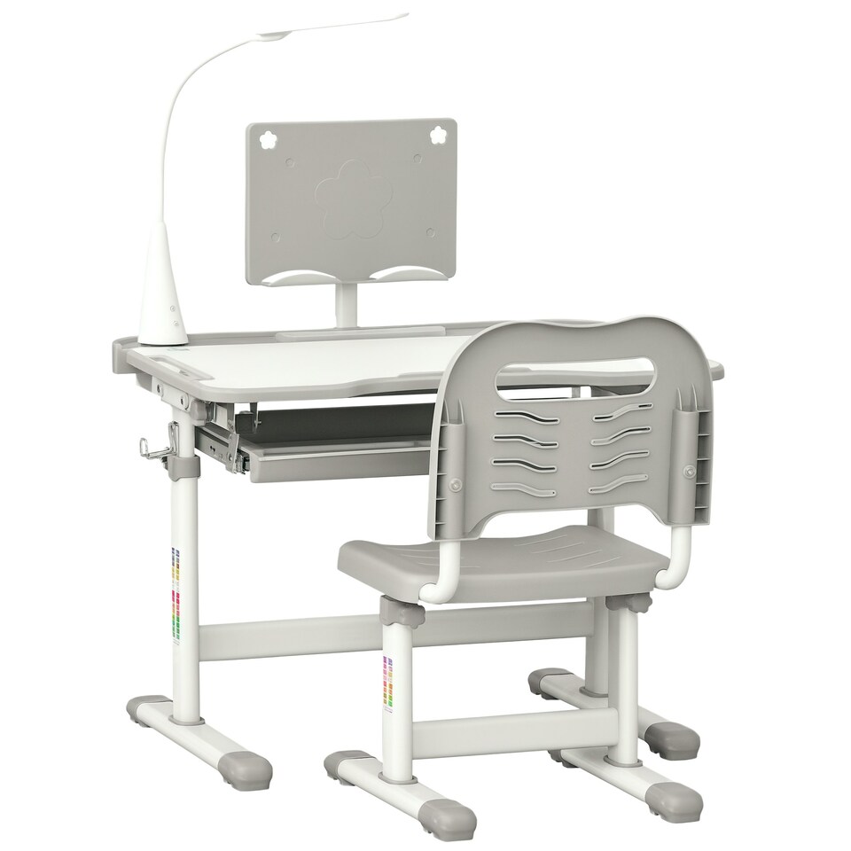 image 1 of HOMCOM Kids Study Desk and Chair Set w/ USB Lamp, Adjustable Height, Blue 