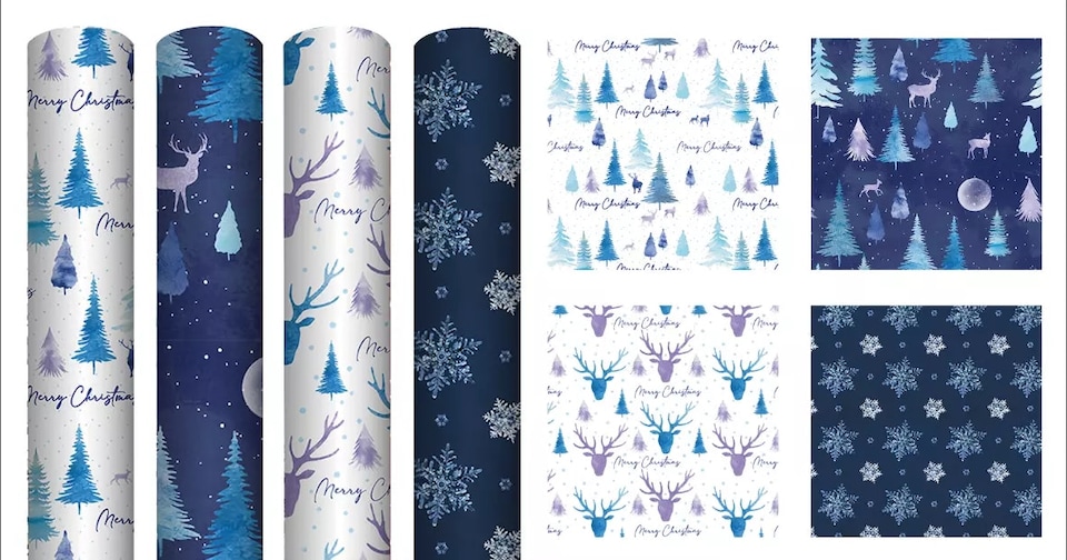 image 1 of 4 x 4m Midnight Forest Christmas Wrapping Paper | Blue