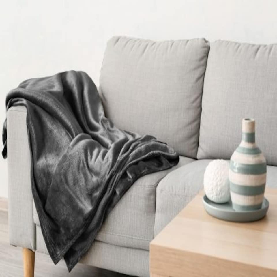 image 1 of Plush Collection Flannel Fleece Super Soft Throw in Charcoal (50" x 60") Grey | Grey