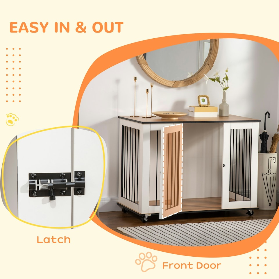 image 1 of PawHut Dog Crate Furniture with Lockable Door, for Large Dogs - White