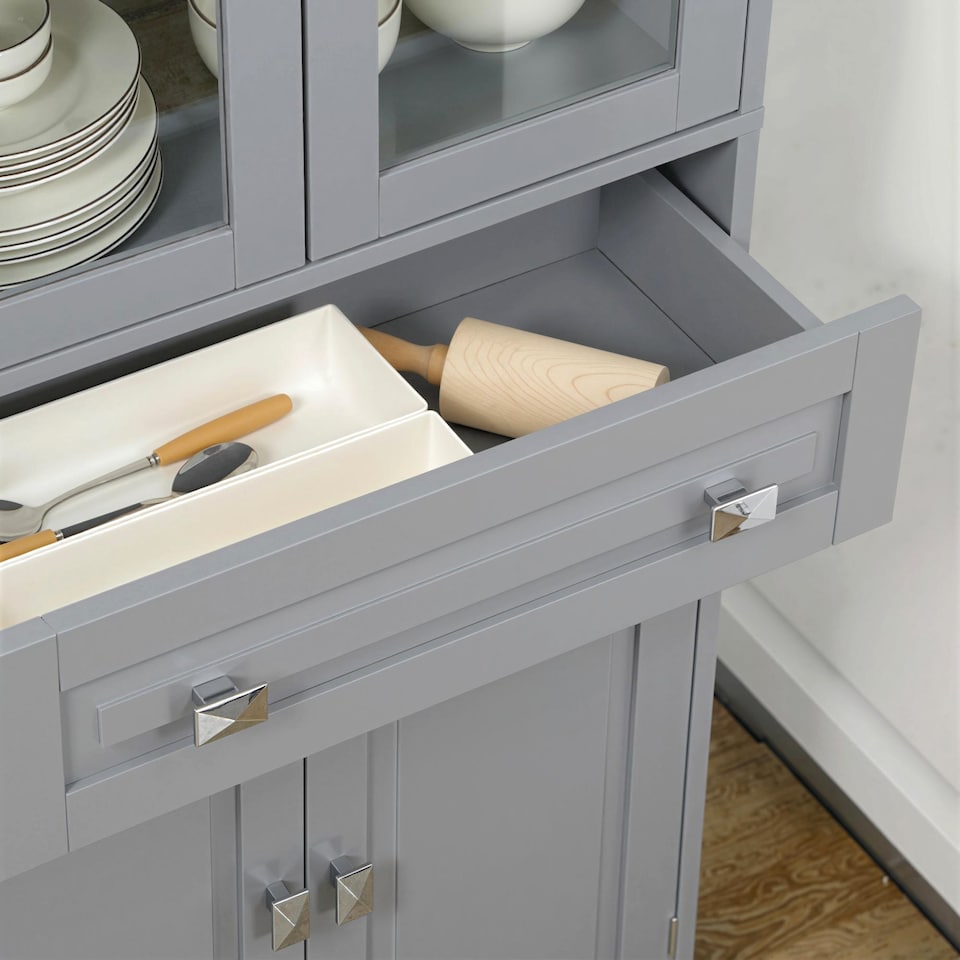 image 1 of HOMCOM Kitchen Cupboard Storage Cabinet Adjustable Shelves, Glass Door, Grey
