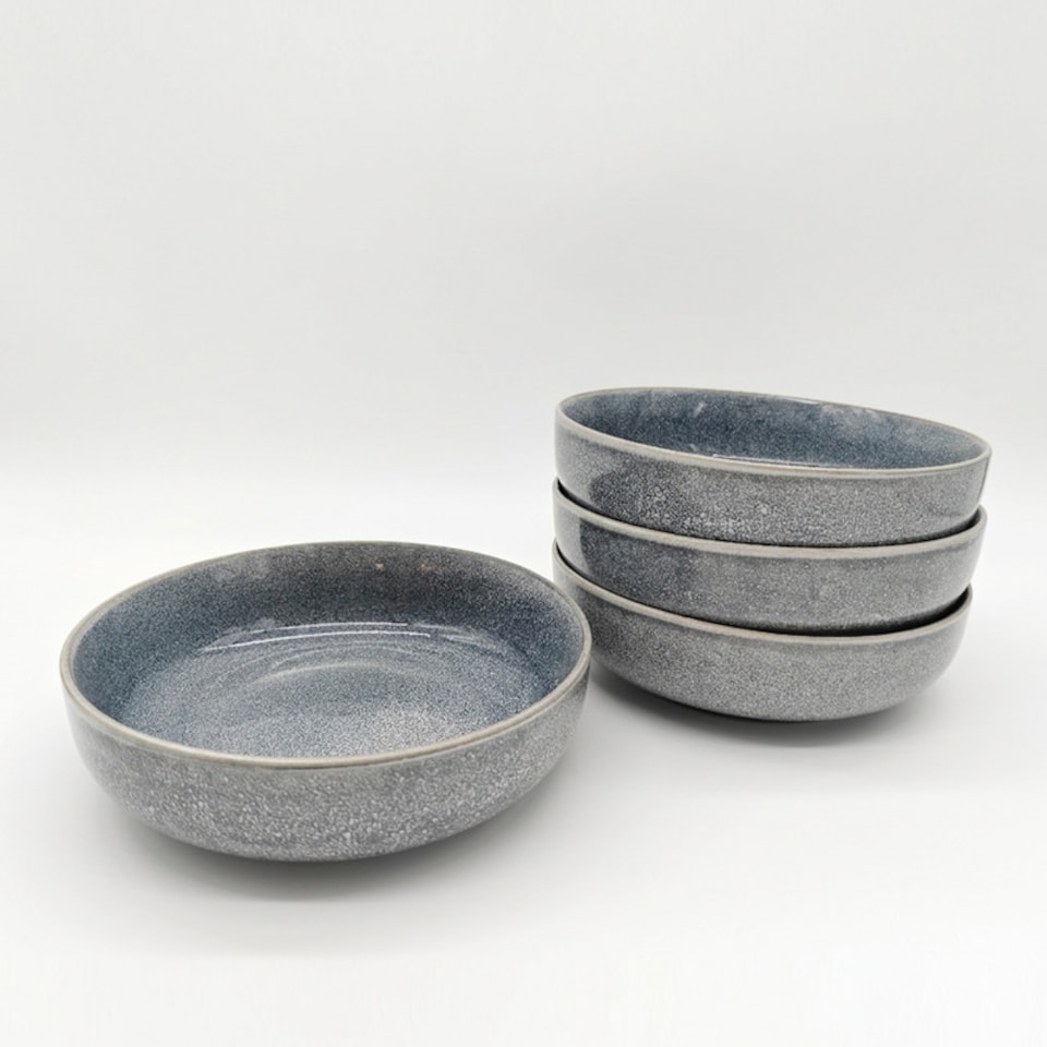 image 1 of Reactive Ash Blue Glaze Dinnerware Pasta Bowl 4pc Set 20cm