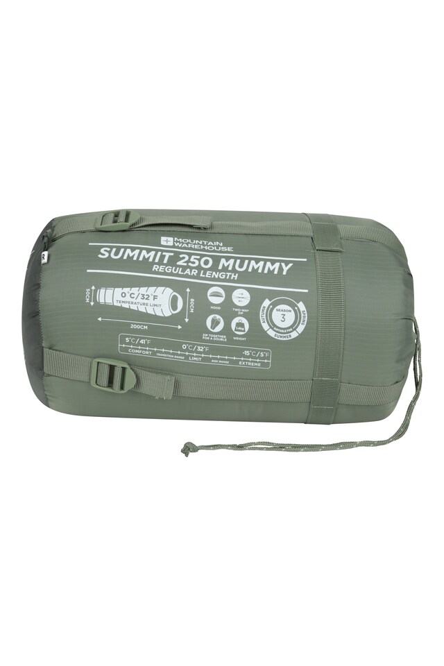 image 1 of Mountain Warehouse Summit 250 Mummy Sleeping Bag Insulated 3 Season Camping Hiking Bed