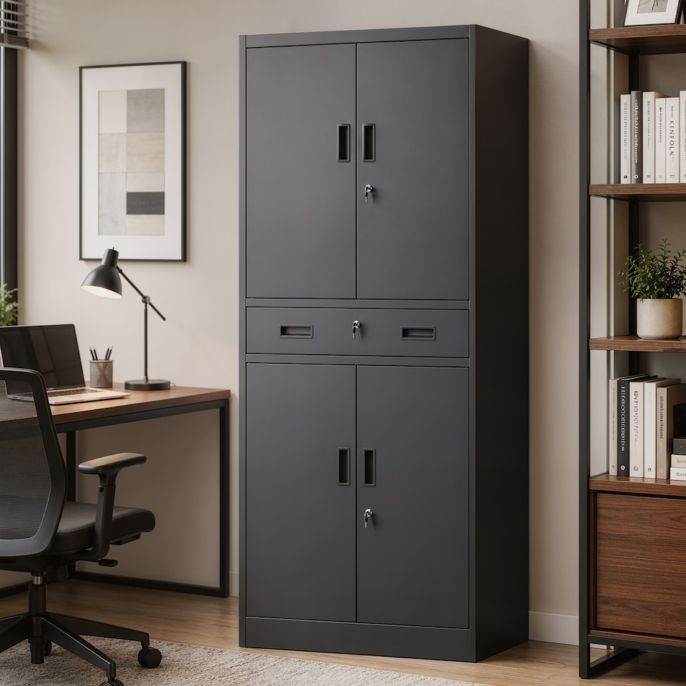 image 1 of HOMCOM 180cm Tall Tool Cabinet, Lockable Metal Storage Cabinet with Drawer