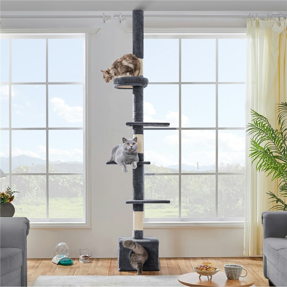 image 1 of Yaheetech Floor-to-Ceiling Cat Tree Dark Grey