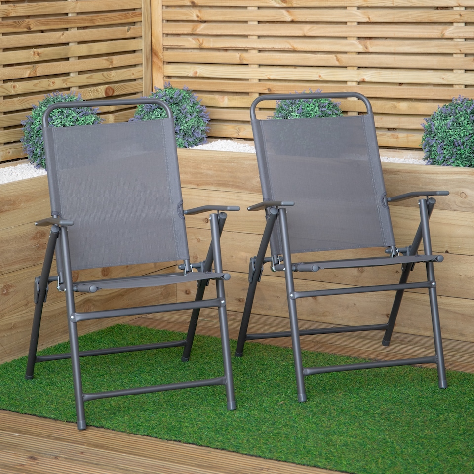 image 1 of Set of 4 Outdoor Multi-Position Textoline Garden Chairs in Grey