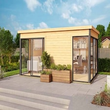 Domeo 3 + Domeo 3 Al pack ISO-Log Cabin, Wooden Garden Room, Timber Summerhouse, Home Office - L528.4 x W341.5 x H239.4 cm Brown