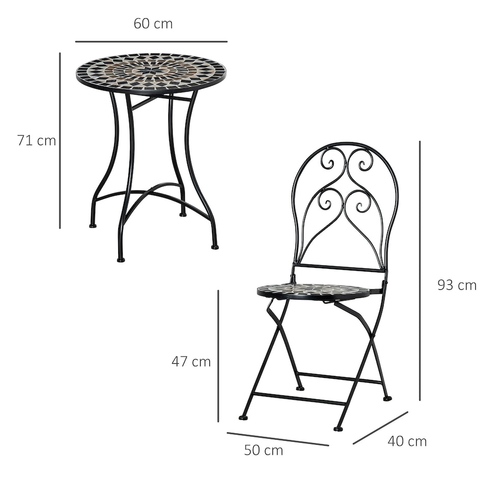 image 1 of Outsunny 3 PCs Garden Bistro Set W/ Balcony Table and Chairs Metal Frame
