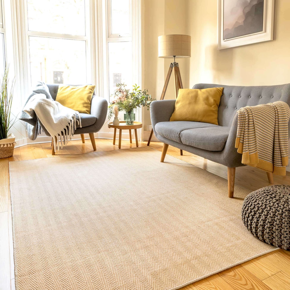 image 1 of KUKOON Natural Jute Beige Living Room Area Rugs & Runners 80cm x 150cm