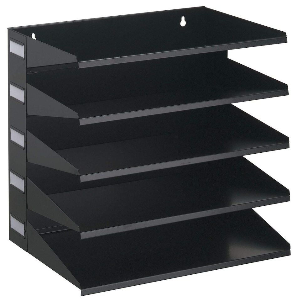 image 1 of Durable 5 Compartment Labelled Metal Document Filing Letter Tray | A4 Black | Black