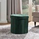 image 1 of OHS Matte Velvet Soft Round Foldable Footstool Seat Storage Organiser Ottoman | Green | Forest Green