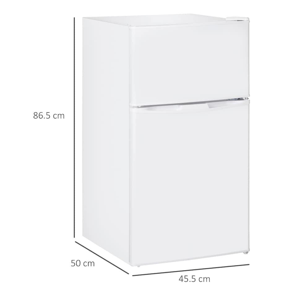 image 1 of HOMCOM 88L Under Counter Fridge Freezer with 5-Setting Thermostat, Small Fridge with Light, 2 Reversible Doors, Removable Shelves and Ice Box, 3 Star Freezer Rating, E Rated, White | White