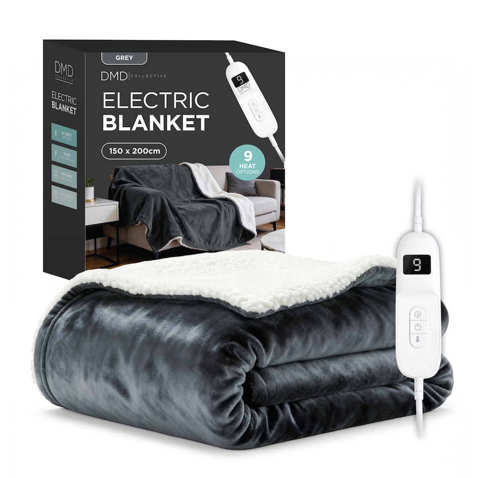 image 1 of DMD Heated Electric Throw Blanket, Fleece Sherpa, 9 Heat Settings & Timer, 150x200cm