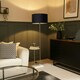 image 1 of ValueLights Tavel Brushed Silver Floor Lamp with Large Navy Blue Drum Shade Blue