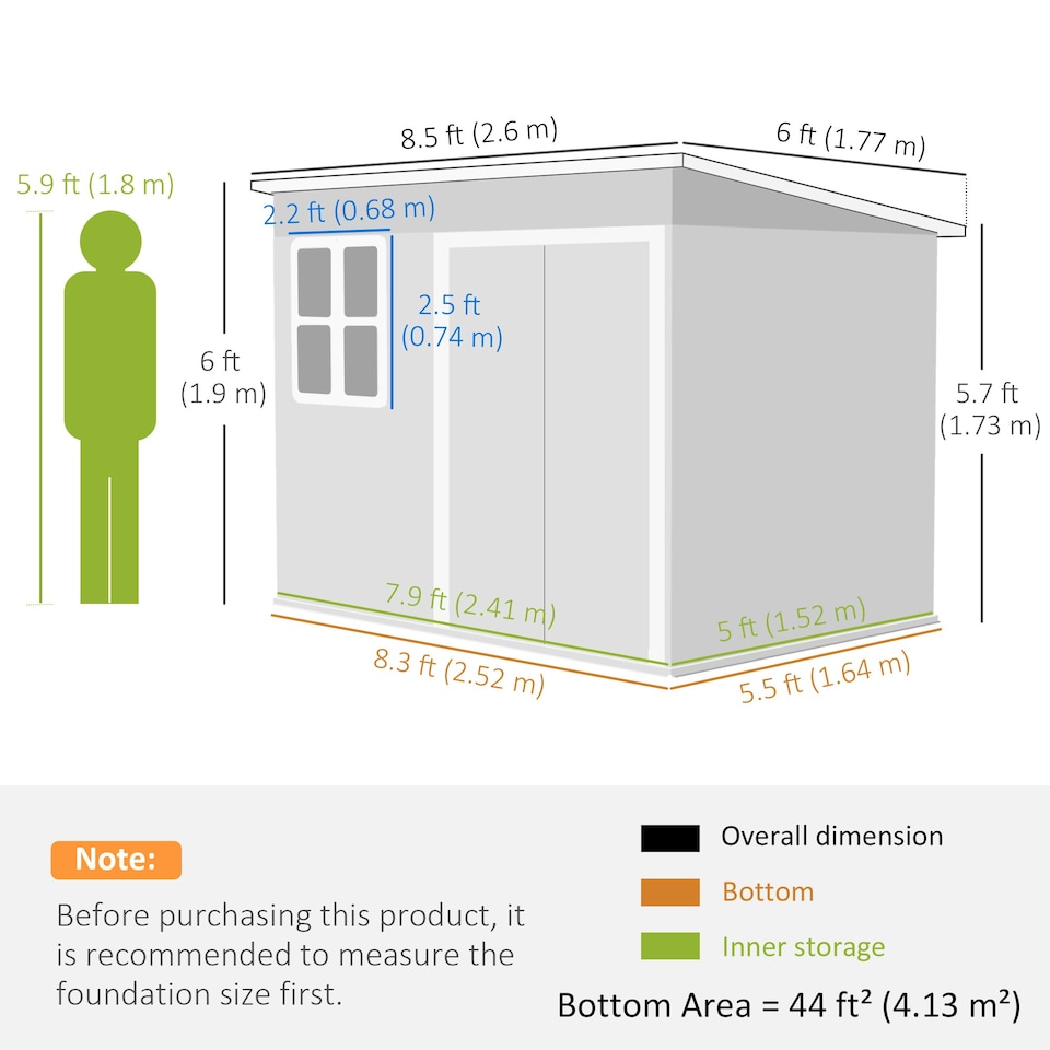 image 1 of Outsunny 8.5 x 6ft Galvanised Steel Garden Shed with Foundation Kit, Green 