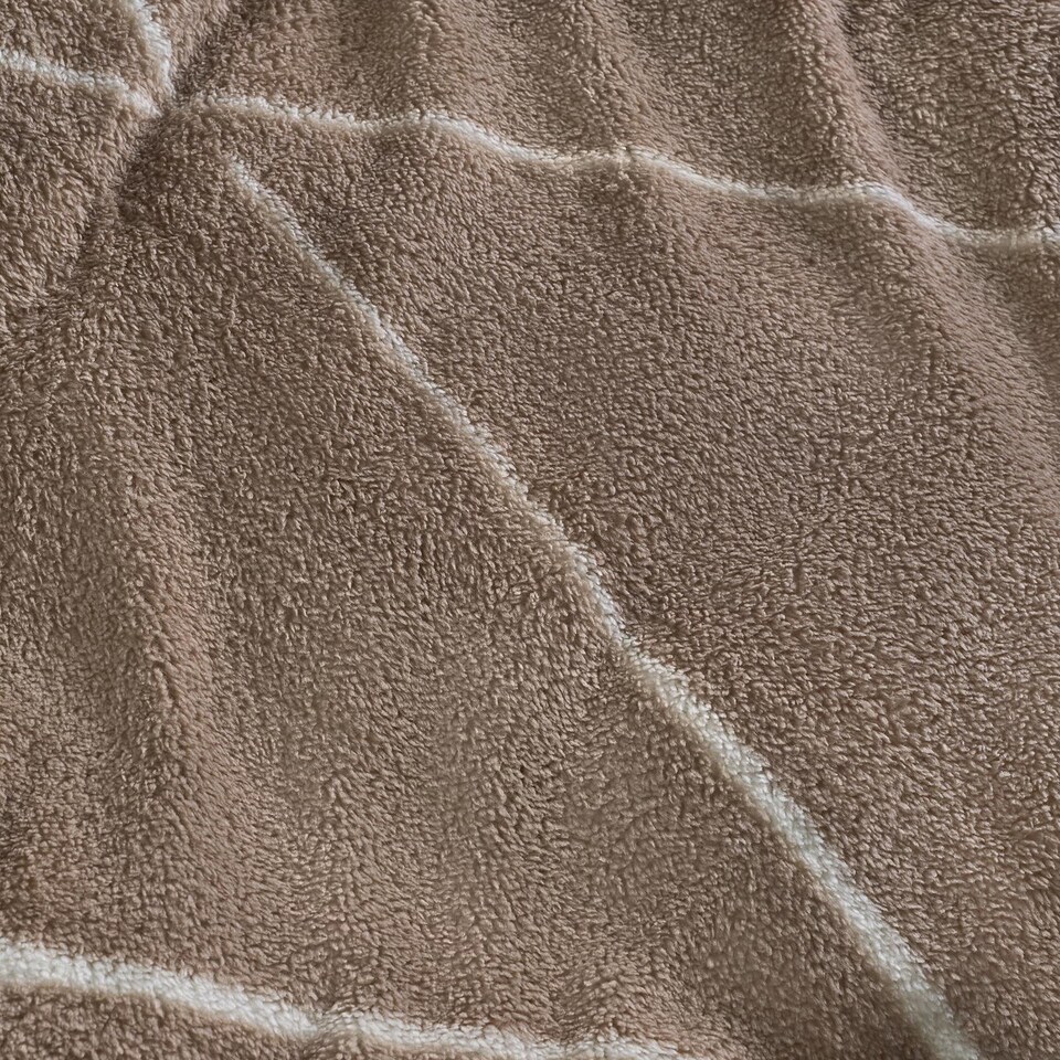 image 1 of OHS Diamond Check Teddy Fleece Bedding Set Winter Duvet Cover with Pillowcase | Brown | Natural | King