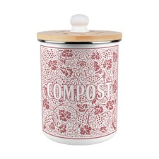 Oak Leaves & Berries Compost Caddy - Metal 2L Red Decorative Kitchen Food Waste Bin
