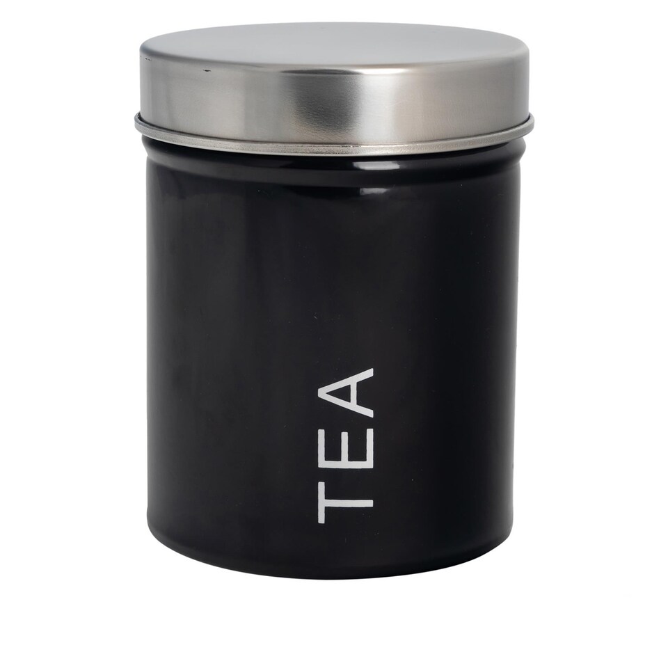 image 1 of Harbour Housewares Round Metal Kitchen Tea Canister - Black